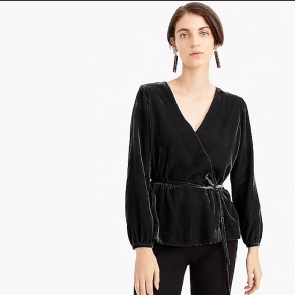 J. Crew Faux-wrap Top In Drapey Black Velvet NWT - Picture 2 of 7